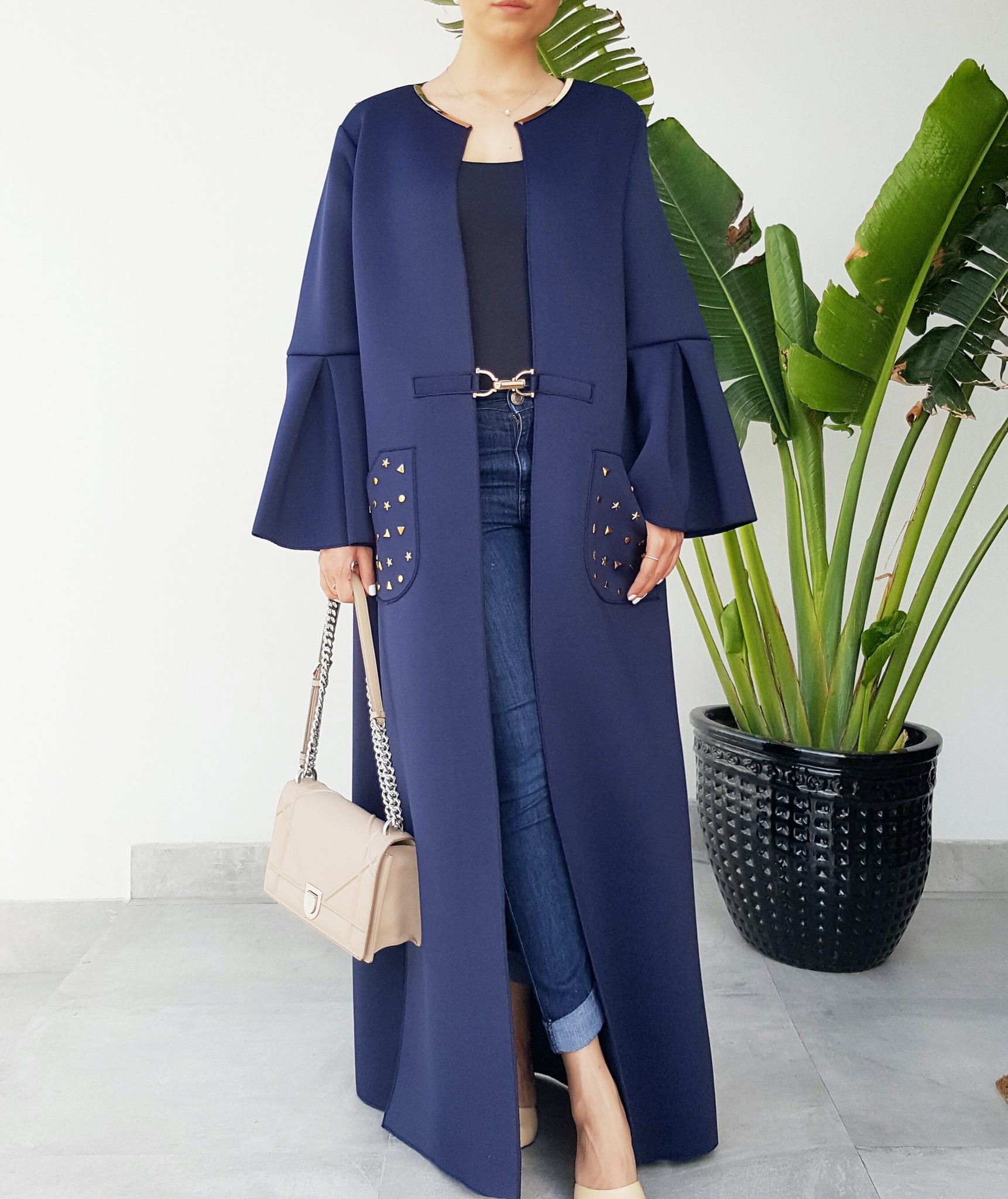 SPORTSLUXE NEOPRENE ABAYA BLUE WITH METAL STUDS