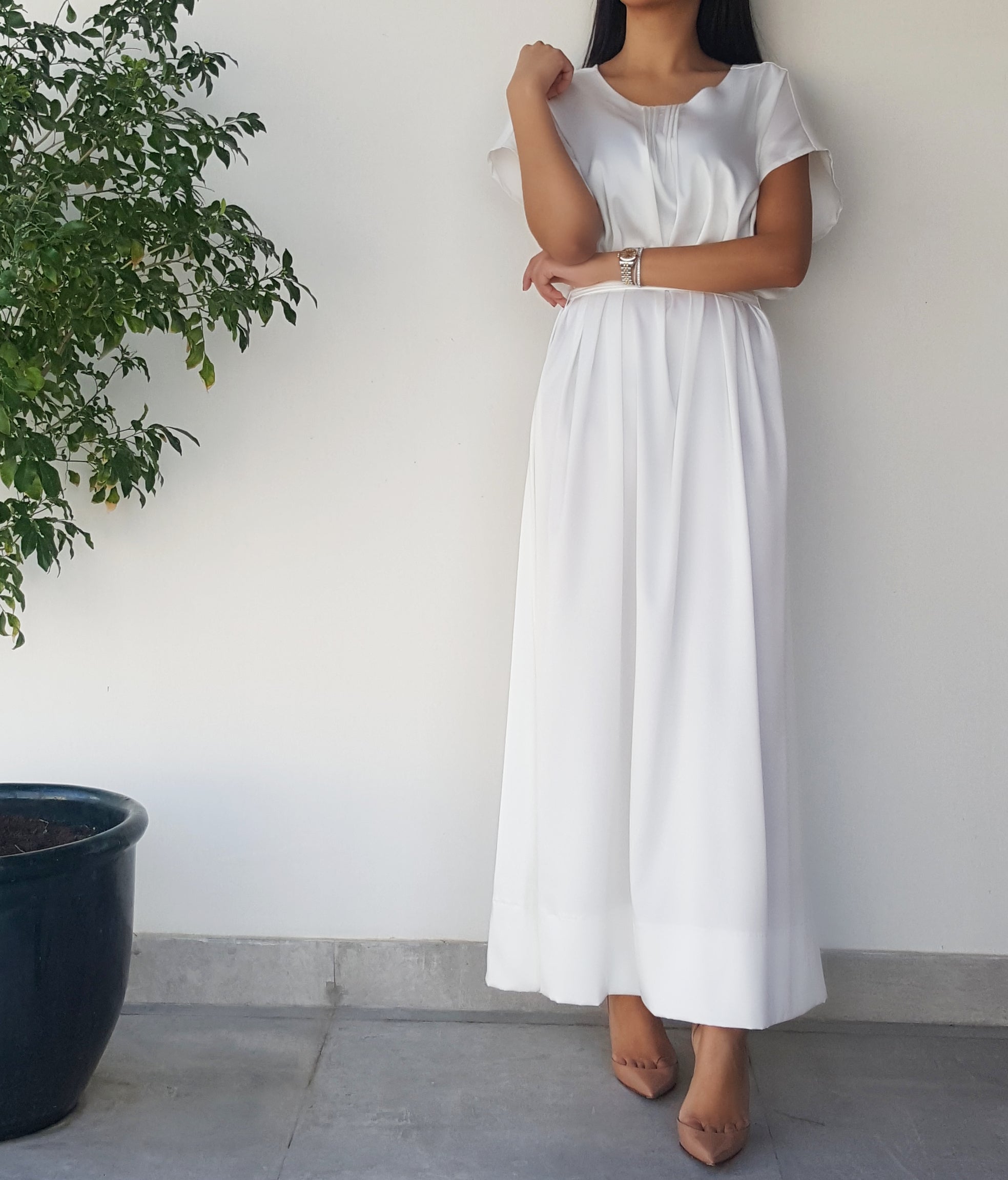 SS18 SATIN SILK MIX WHITE SHORT SLEEVE BELTED TUNIC DRESS