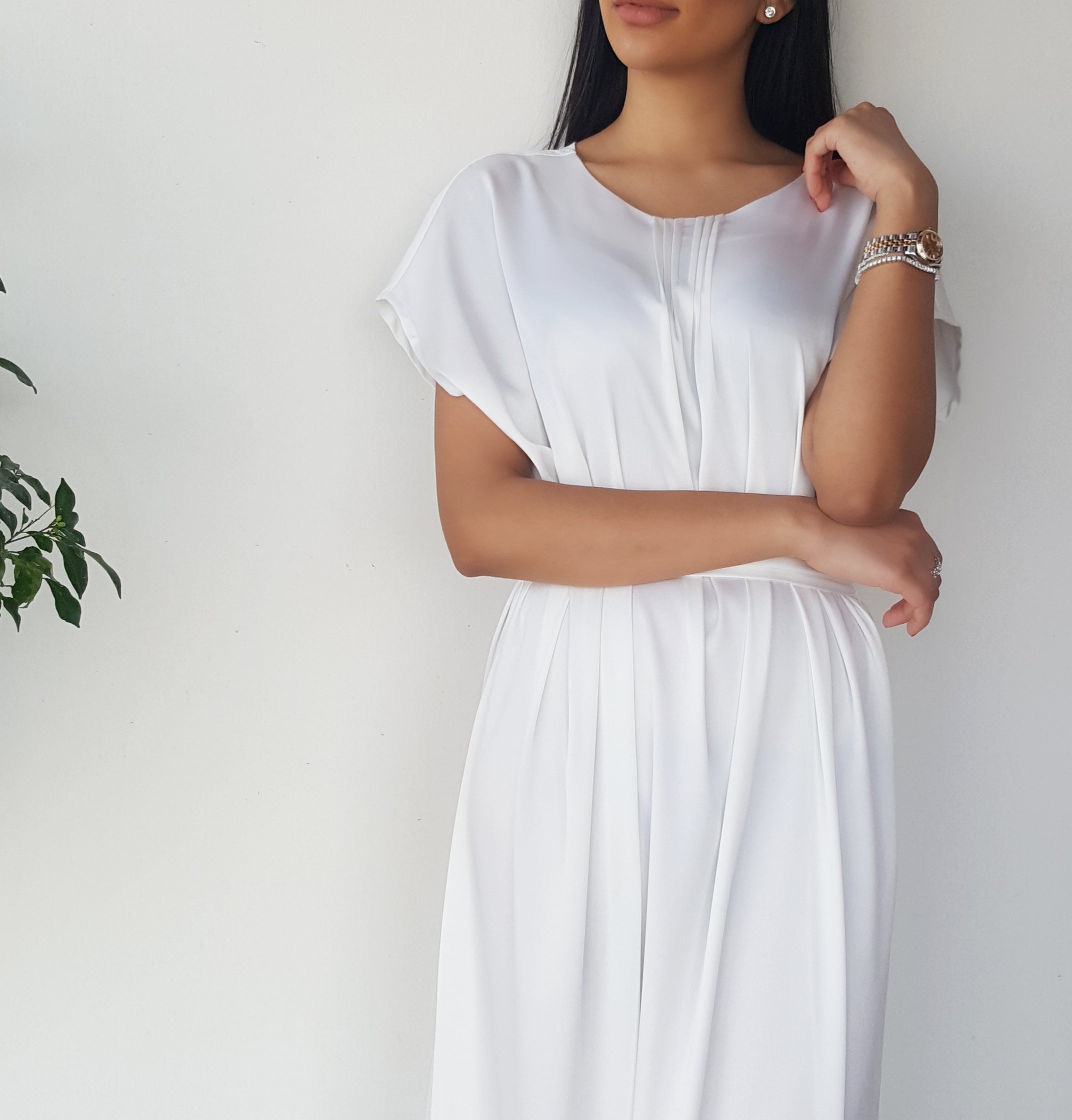 SS18 SATIN SILK MIX WHITE SHORT SLEEVE BELTED TUNIC DRESS