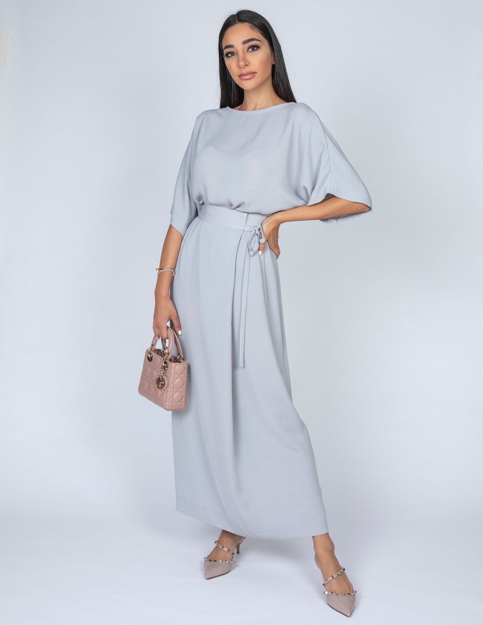 SS20 WORK WEAR GREY T SHIRT & FAUX WRAP SKIRT SET