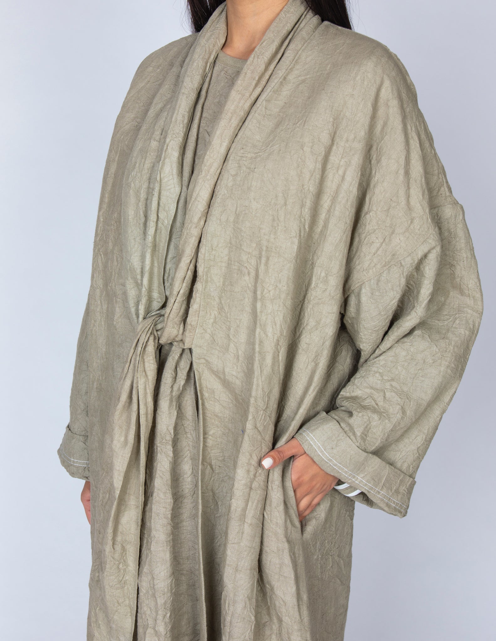 SS20 ORGANIC CRUSHED LINEN MOSS GREEN ABAYA