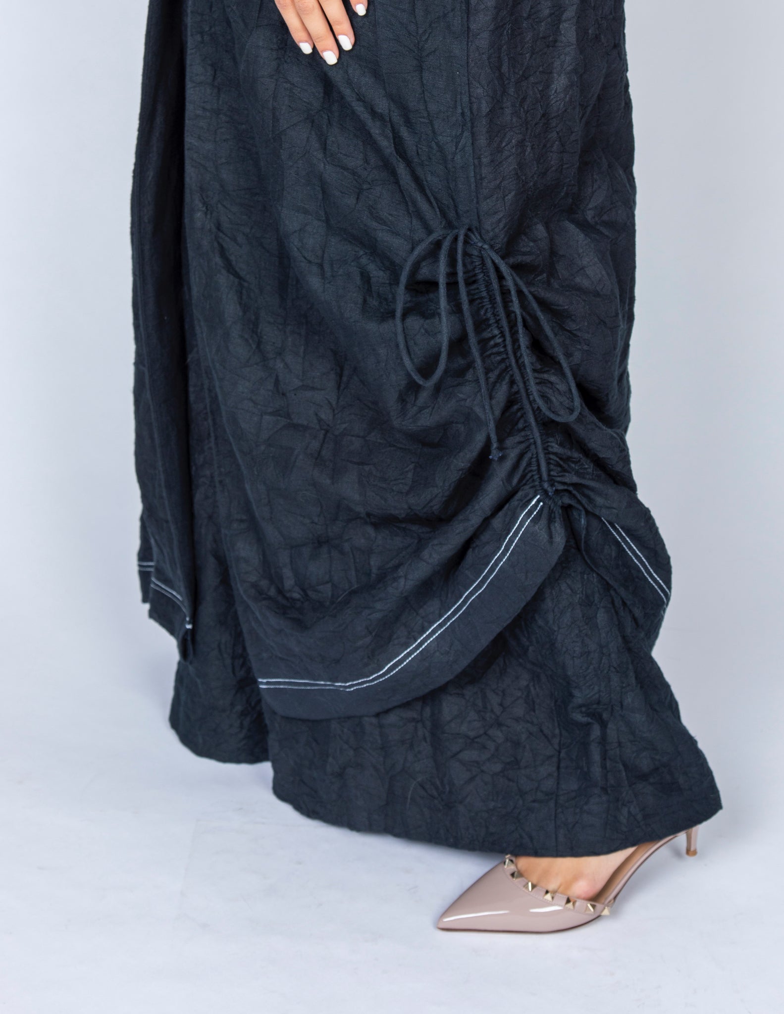 SS20 ORGANIC CRUSHED LINEN BLACK ABAYA DUSTER