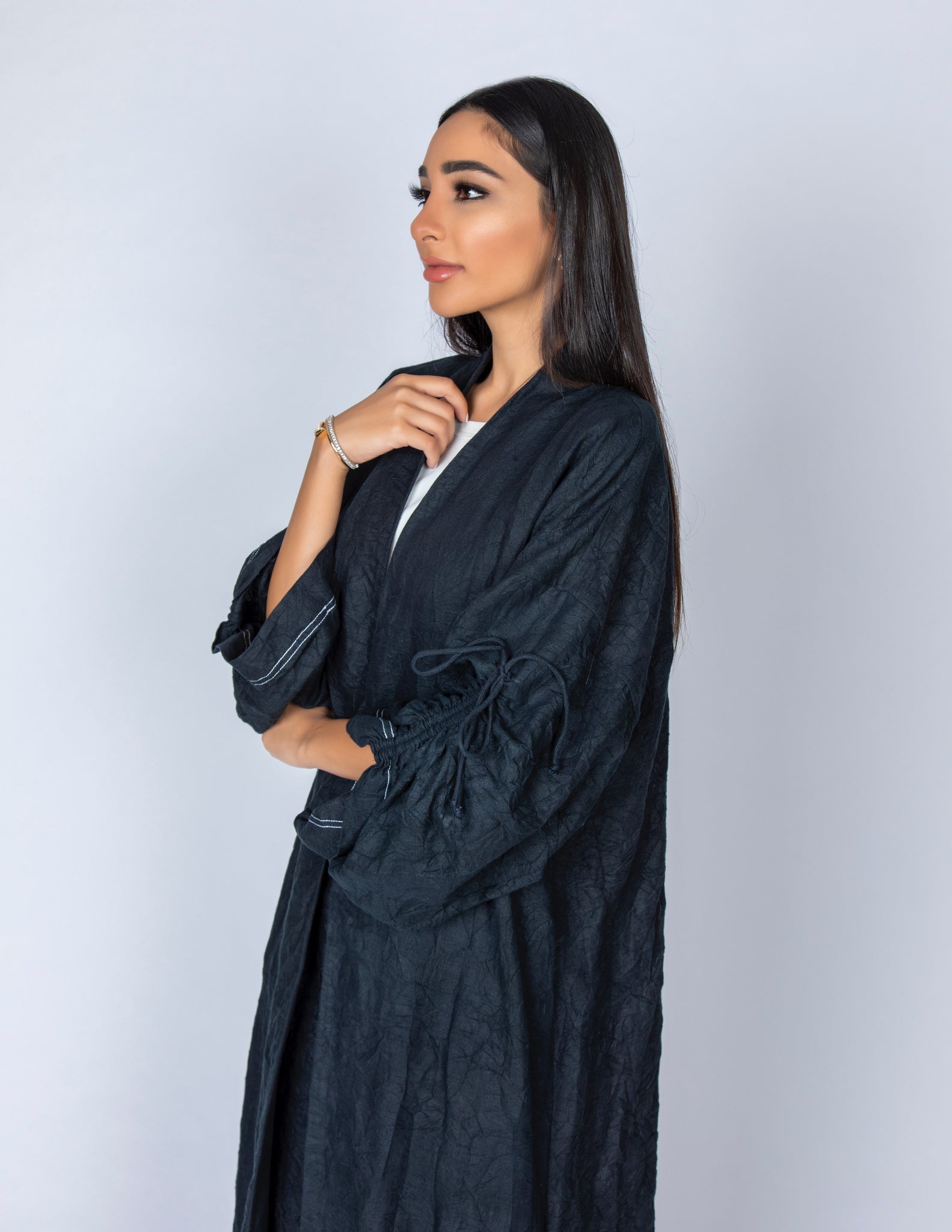 SS20 ORGANIC CRUSHED LINEN BLACK ABAYA DUSTER