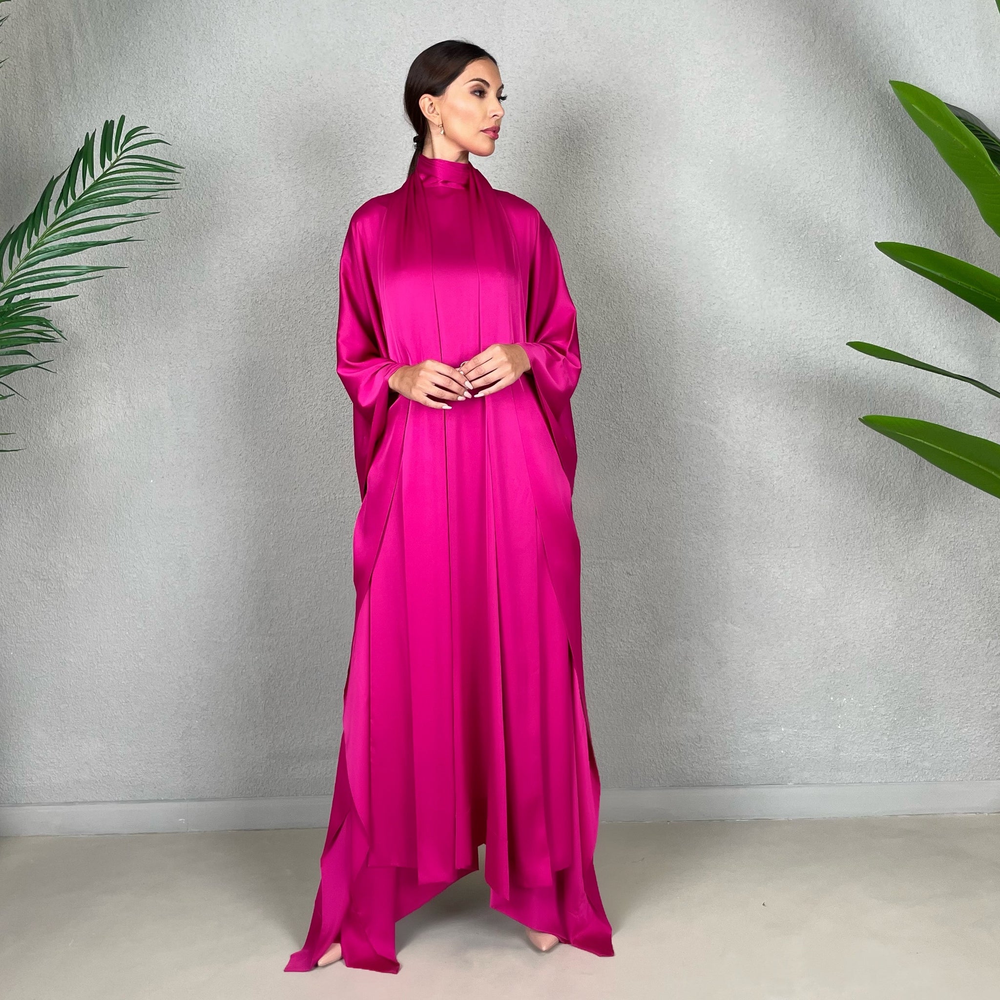 RAM22 HOT PINK SILK SATIN KAFTAN