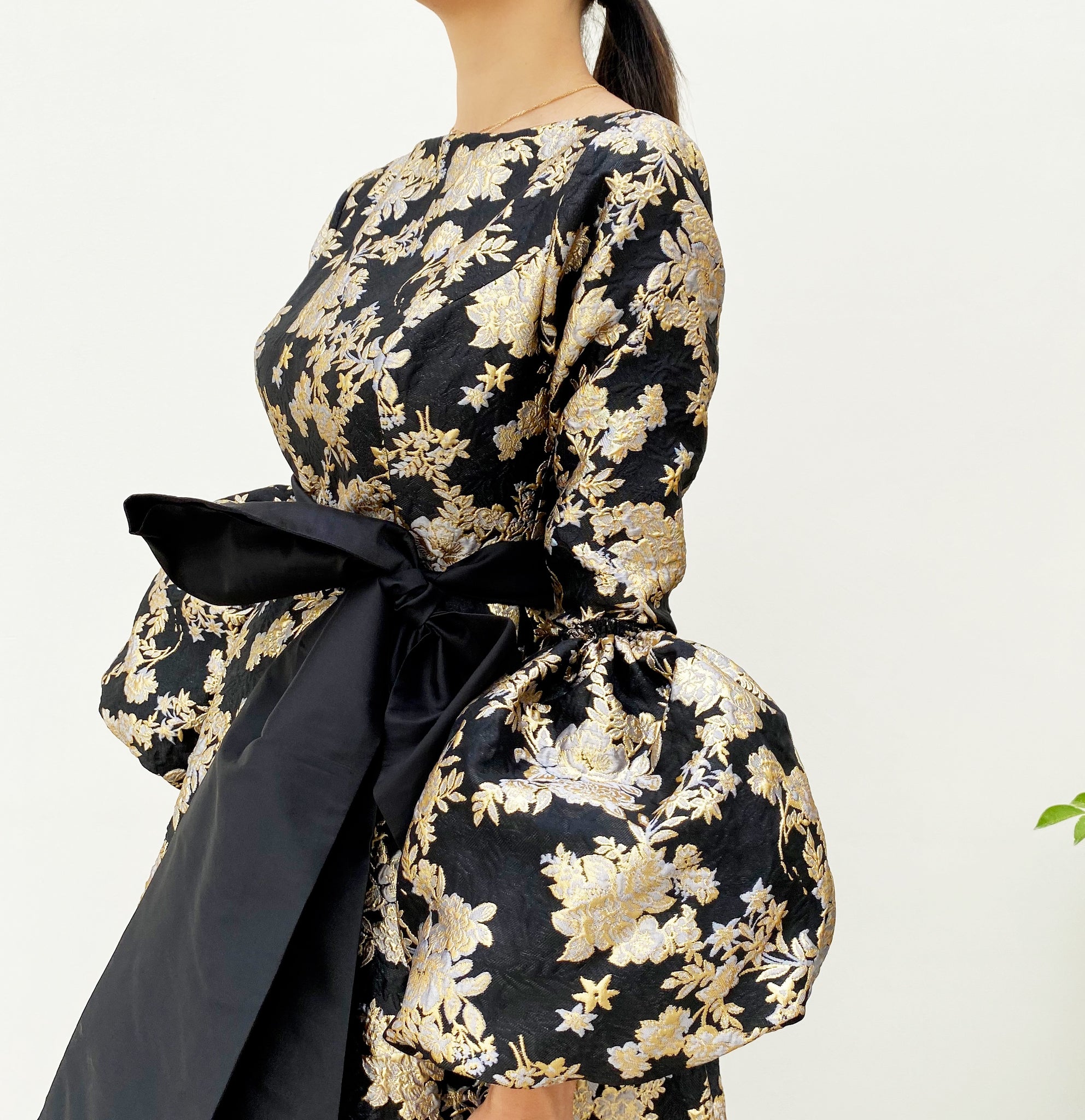 RAM20 MARIE BLACK & GOLD BROCADE DRESS