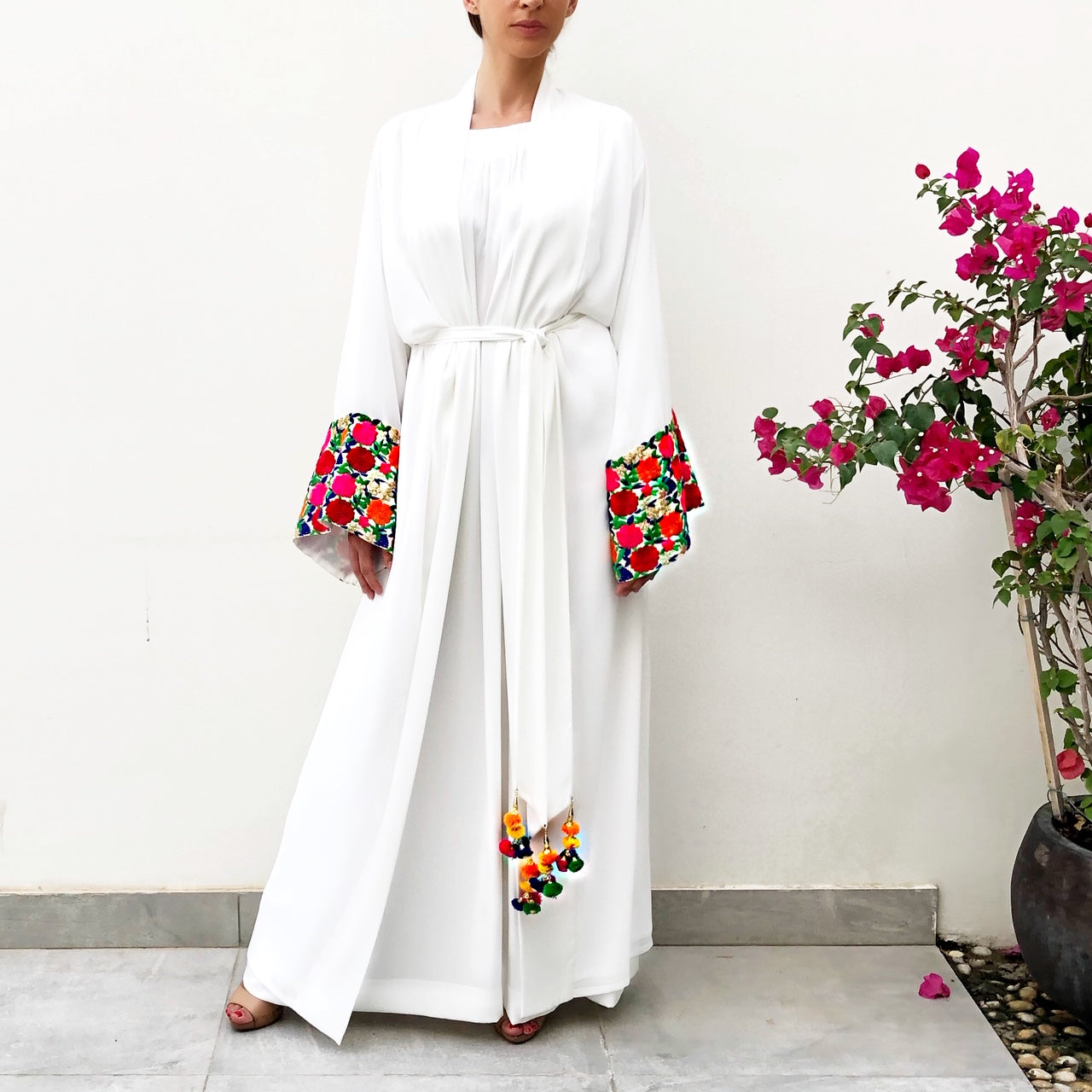 RAM19 INDIAN ROSE WHITE CHIFFON  ABAYA