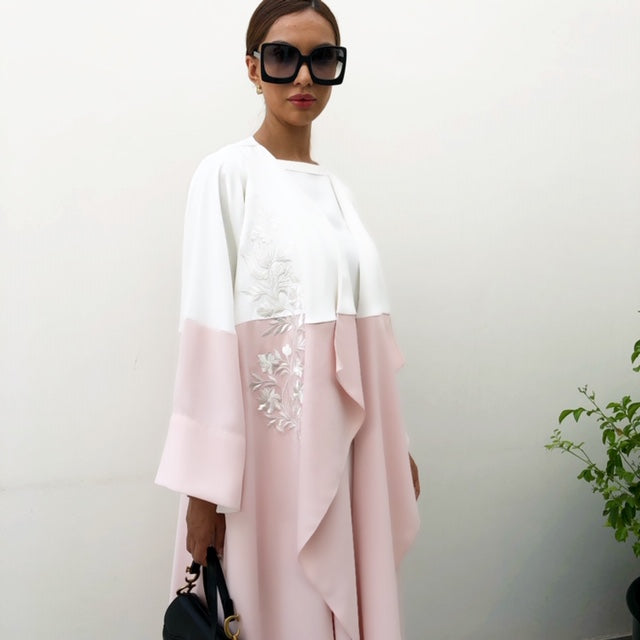 AW19 WATERFALL PINK CREPE COLOUR BLOCK ABAYA