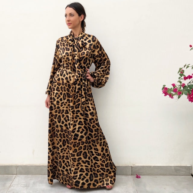 RAM19 CHEETAH PUSSY BOW DRESS