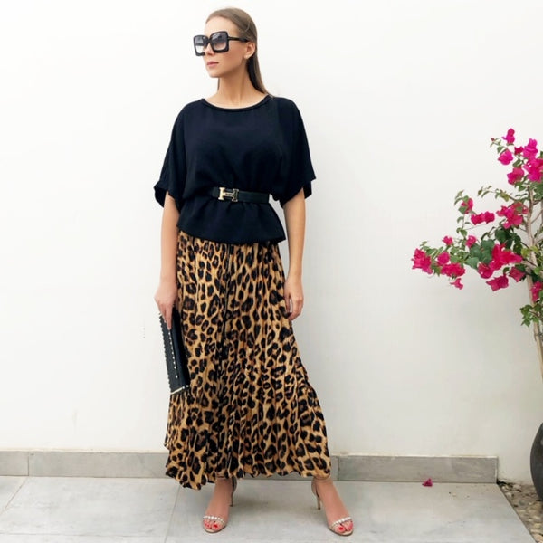 RAM19 CHEETAH PLEATED SKIRT