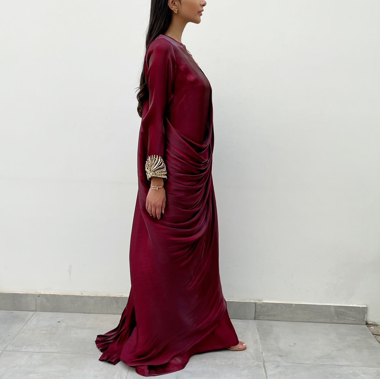 RAM21 MAROON SARI DRAPE KAFTAN