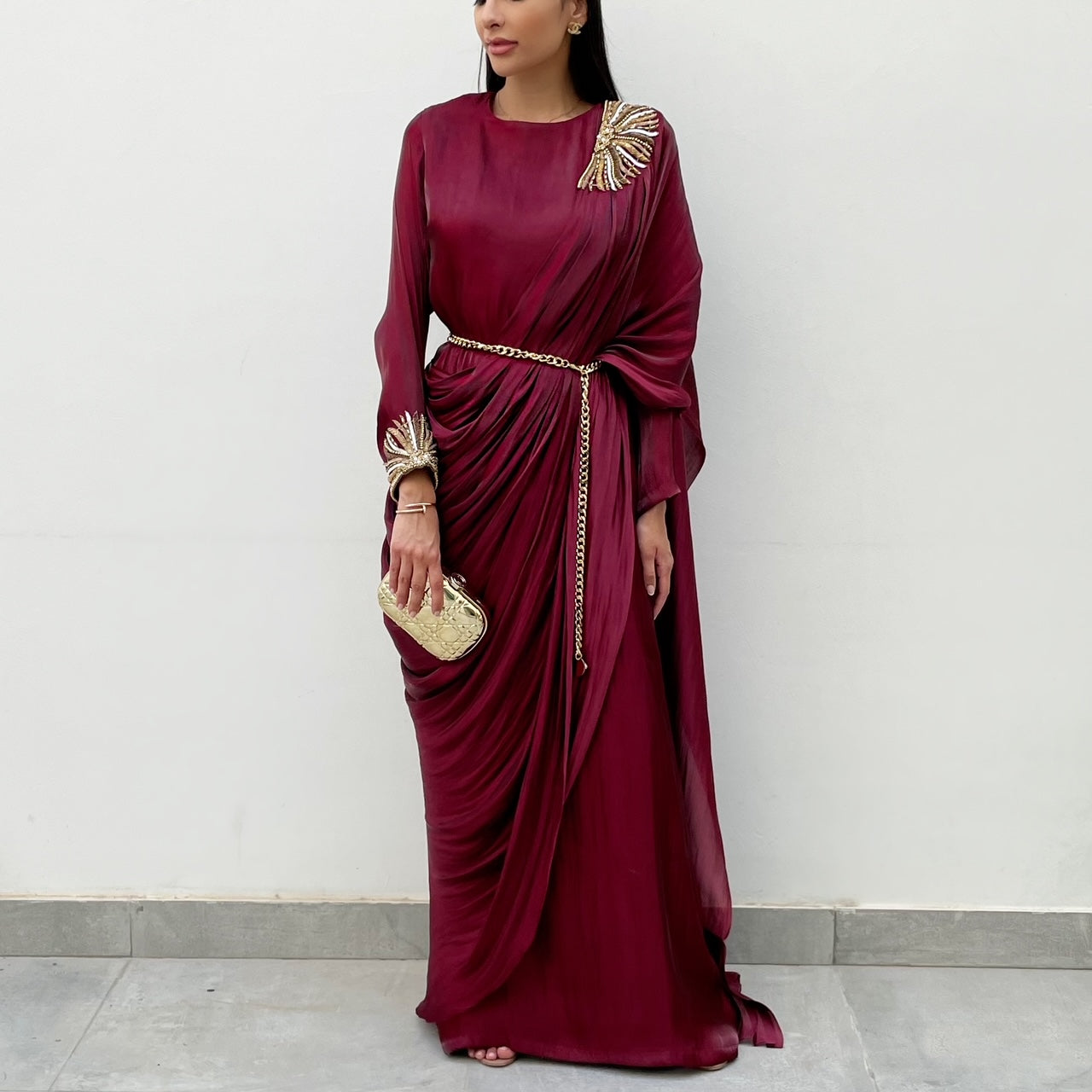 RAM21 MAROON SARI DRAPE KAFTAN