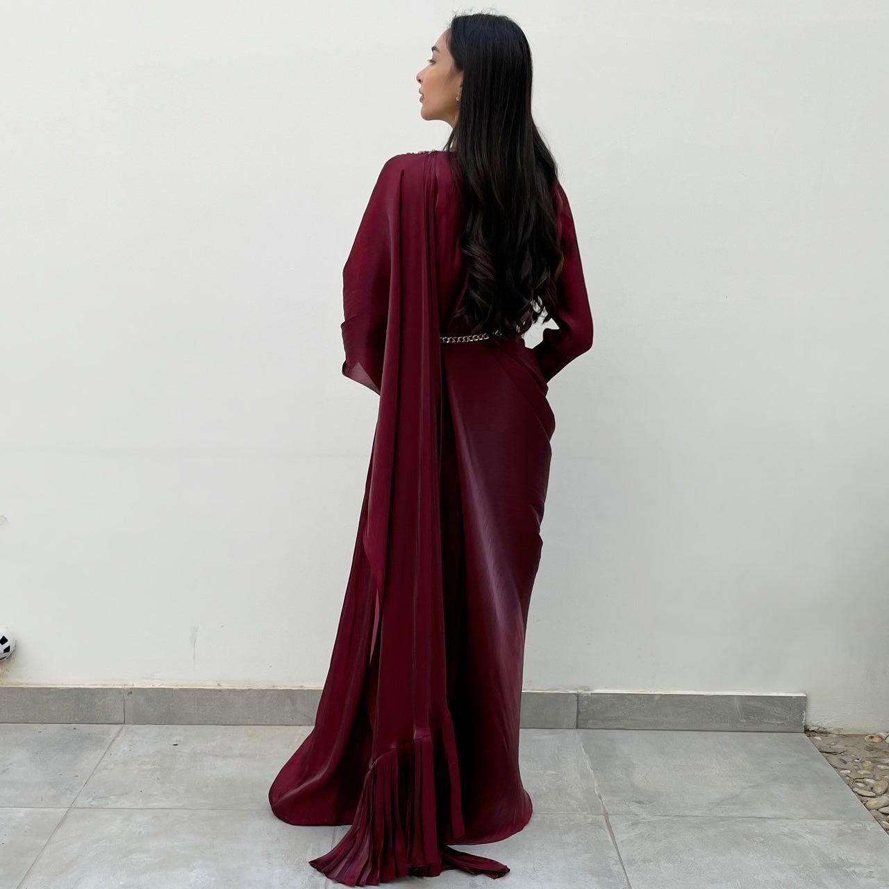 RAM21 MAROON SARI DRAPE KAFTAN