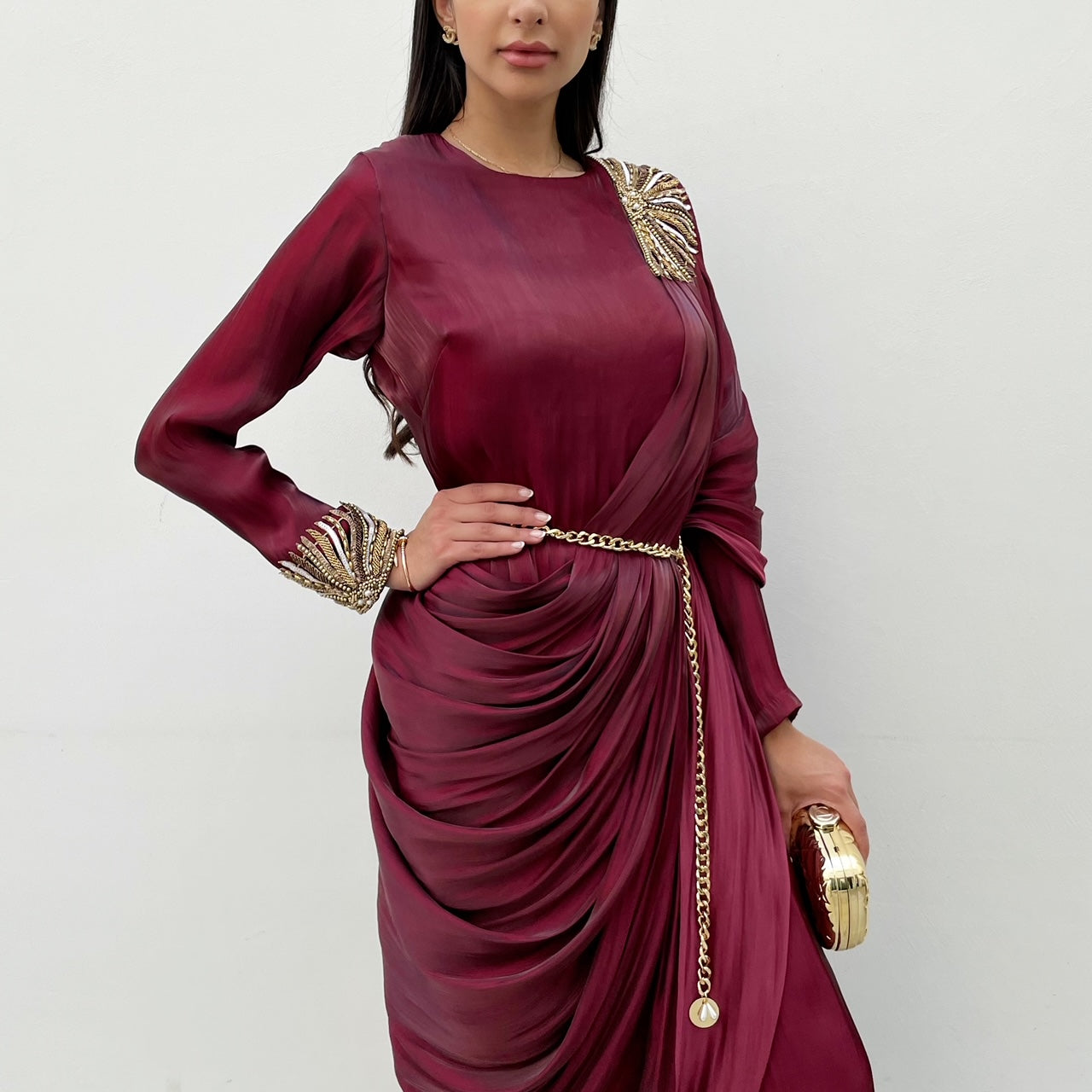 RAM21 MAROON SARI DRAPE KAFTAN