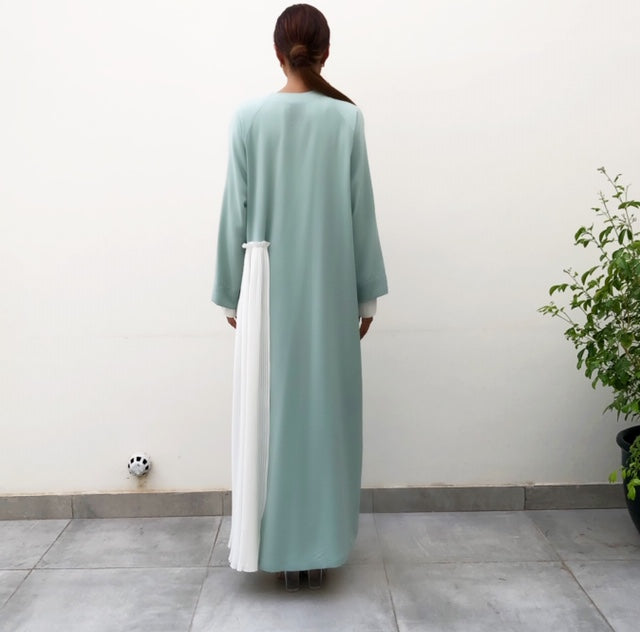 AW19 TIFFANY BLUE ABAYA WITH WHITE PLEATS