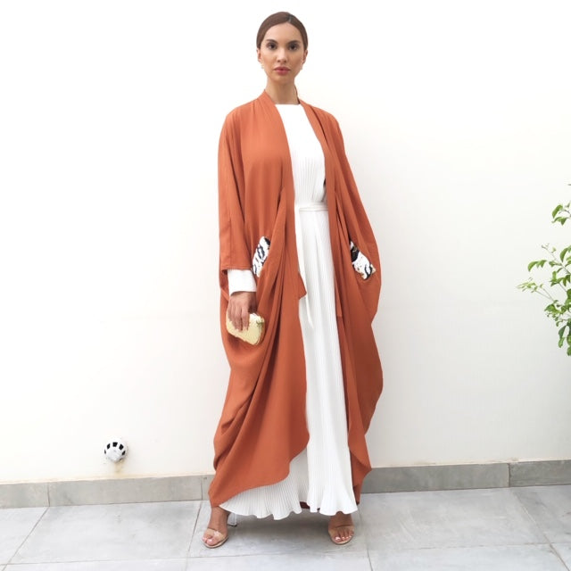 TERRACOTTA  LINEN DRAPE ABAYA