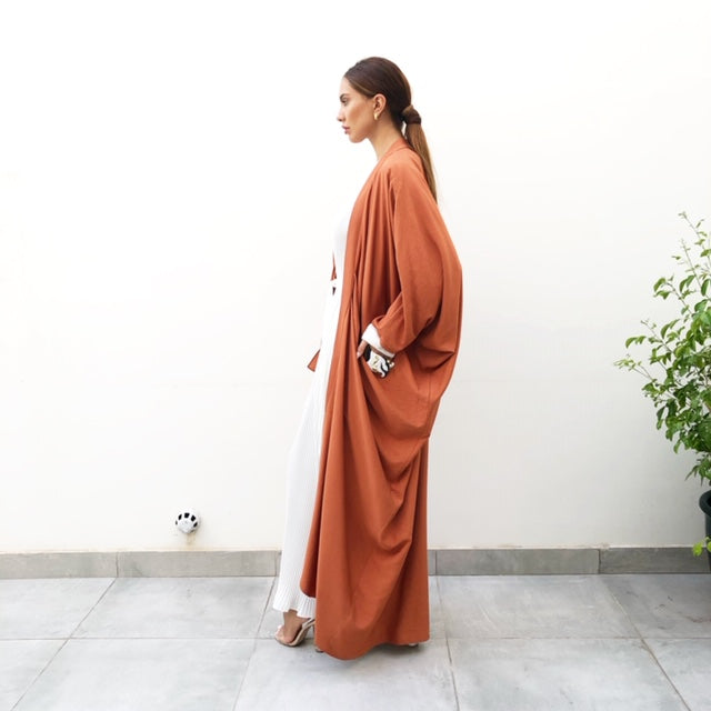 TERRACOTTA  LINEN DRAPE ABAYA