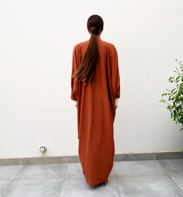TERRACOTTA  LINEN DRAPE ABAYA