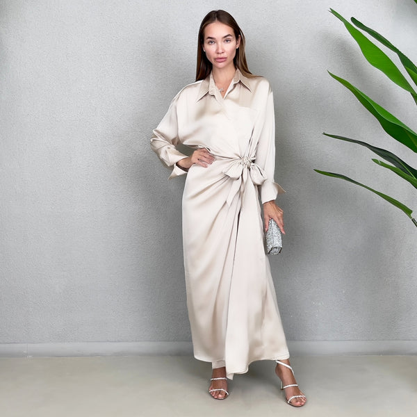 RAM23 NAOMI  BEIGE SHIRT  WRAP DRESS