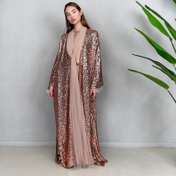 RAM23 SIGNATURE COPPER SEQUINS ABAYA SET