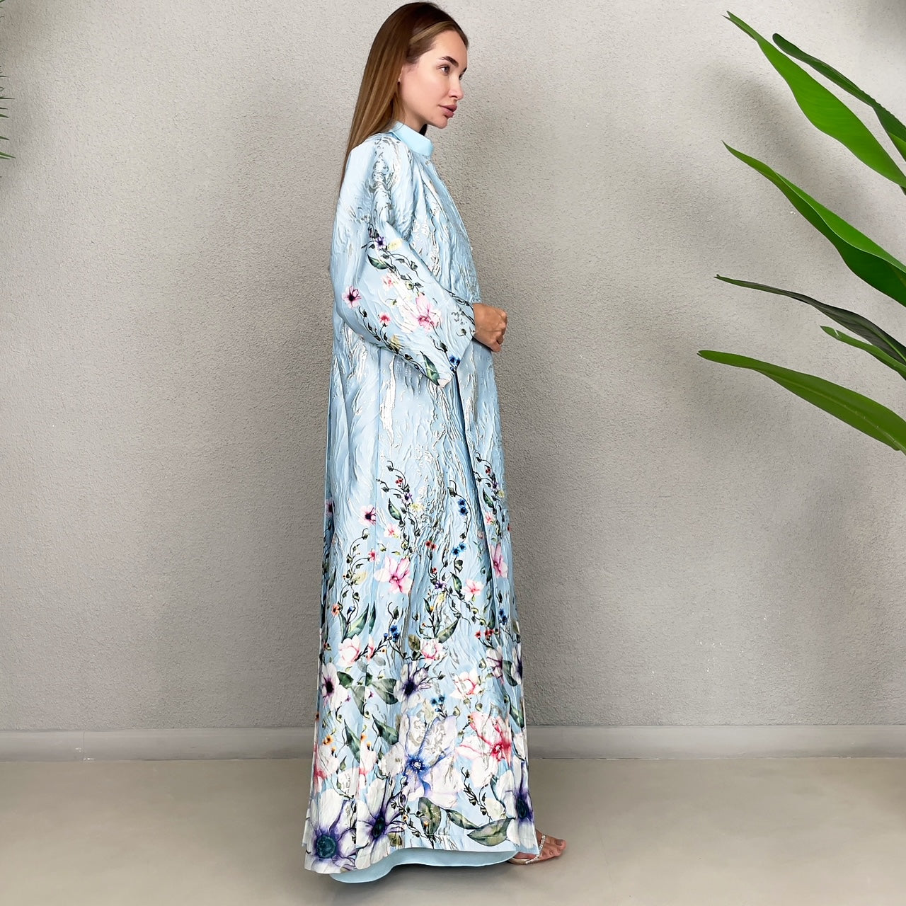 RAM23 AISHA BABY BLUE BROCADE EVENING ABAYA