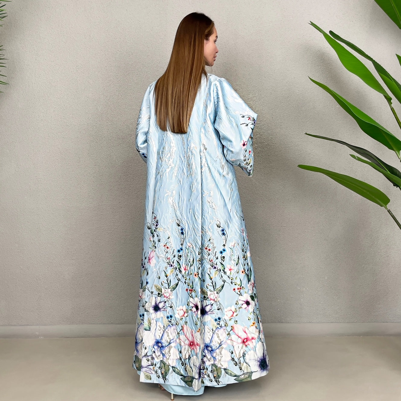 RAM23 AISHA BABY BLUE BROCADE EVENING ABAYA