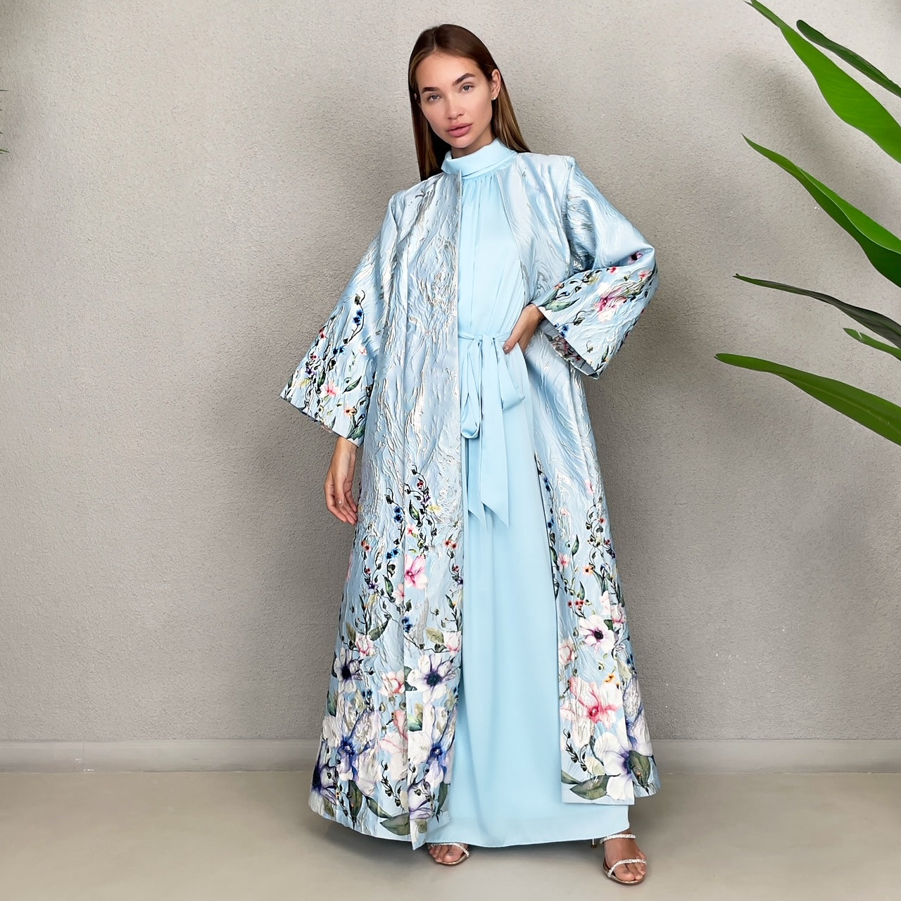 RAM23 AISHA BABY BLUE BROCADE EVENING ABAYA