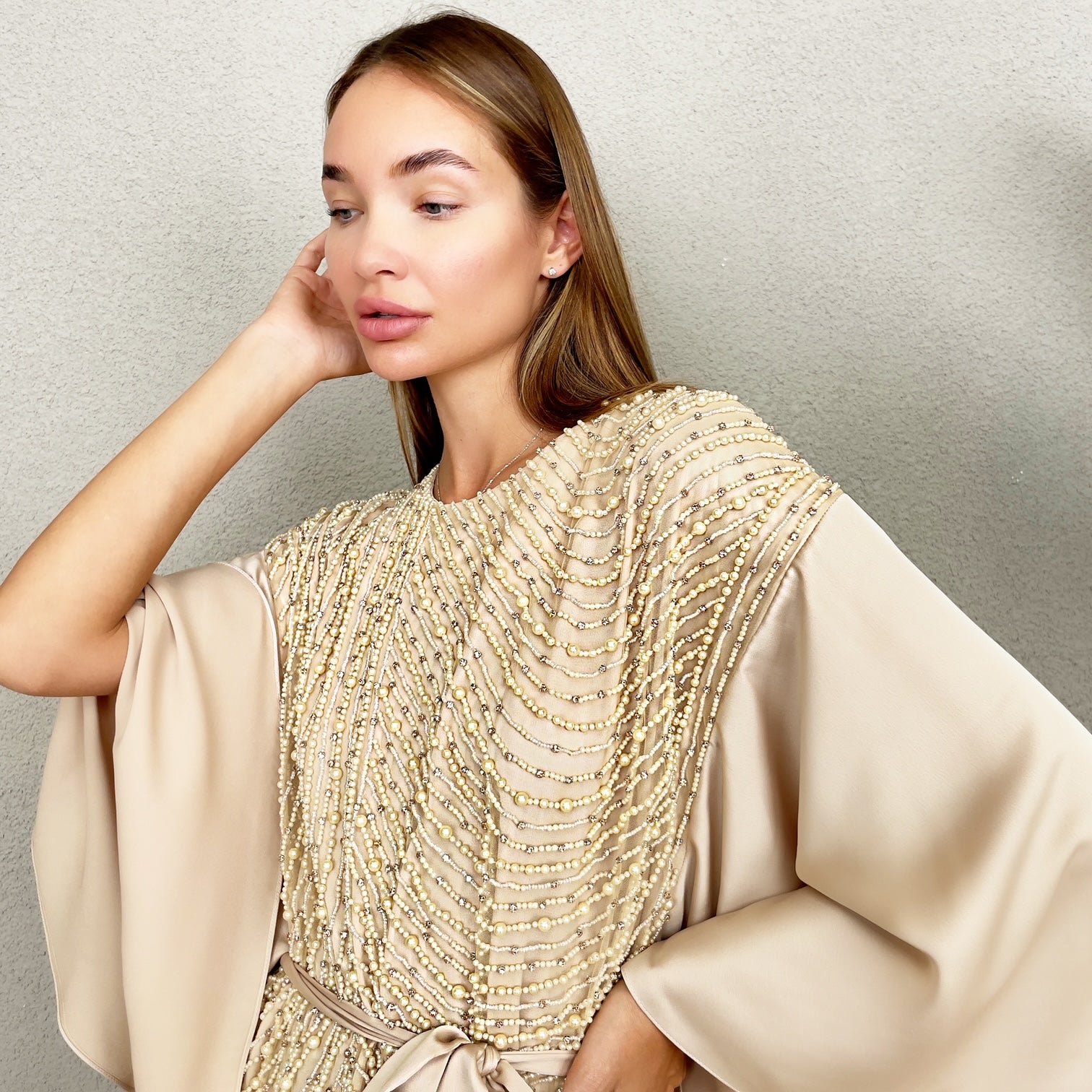 RAM23 SARA BEIGE HAUTE COUTURE EVENING KAFTAN