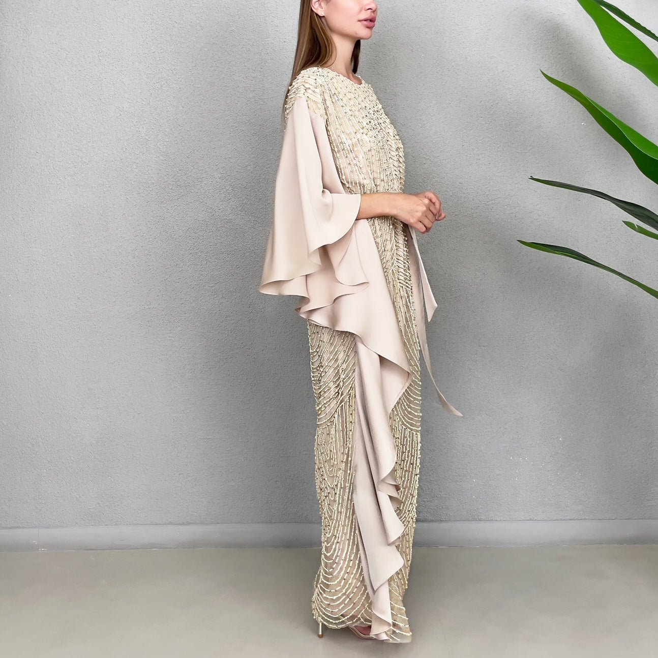 RAM23 SARA BEIGE HAUTE COUTURE EVENING KAFTAN