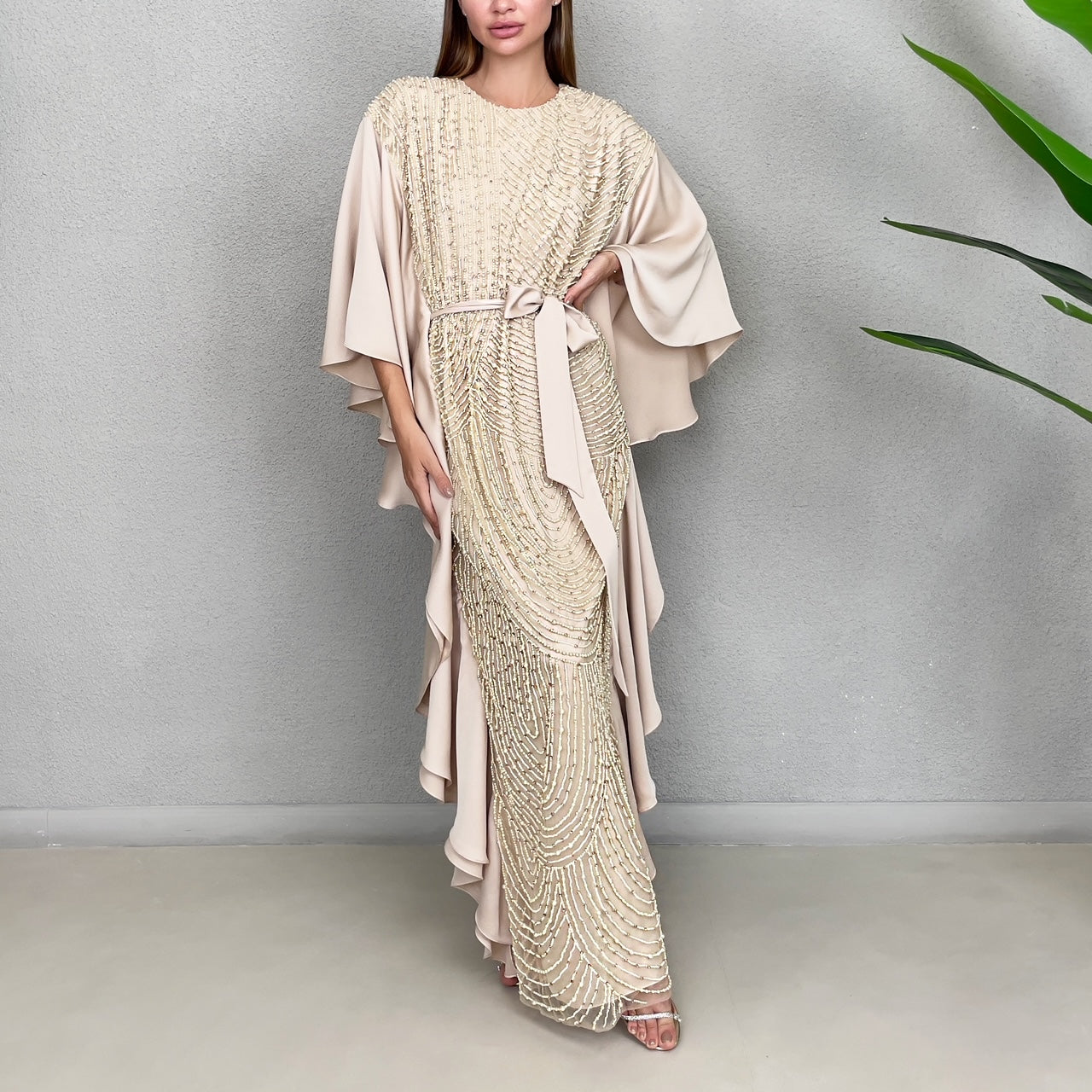 RAM23 SARA BEIGE HAUTE COUTURE EVENING KAFTAN