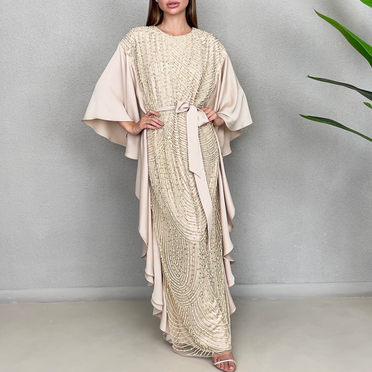 RAM23 SARA BEIGE HAUTE COUTURE EVENING KAFTAN