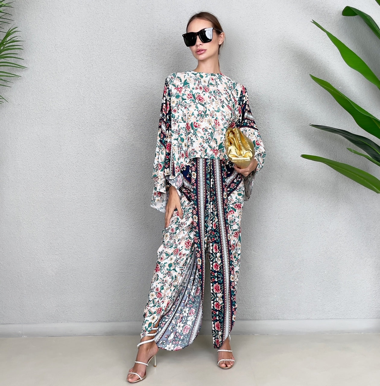 RAM23  HINDI FLORAL DHOTI TROUSER SET