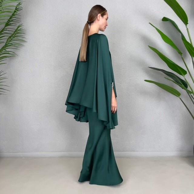 RAM23 KAMILLAH EMERALD SILK SATIN FISHTAIL SKIRT