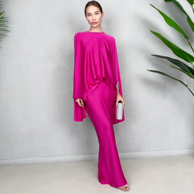 RAM23 KAMILLAH HOT PINK FISHTAIL SKIRT SET