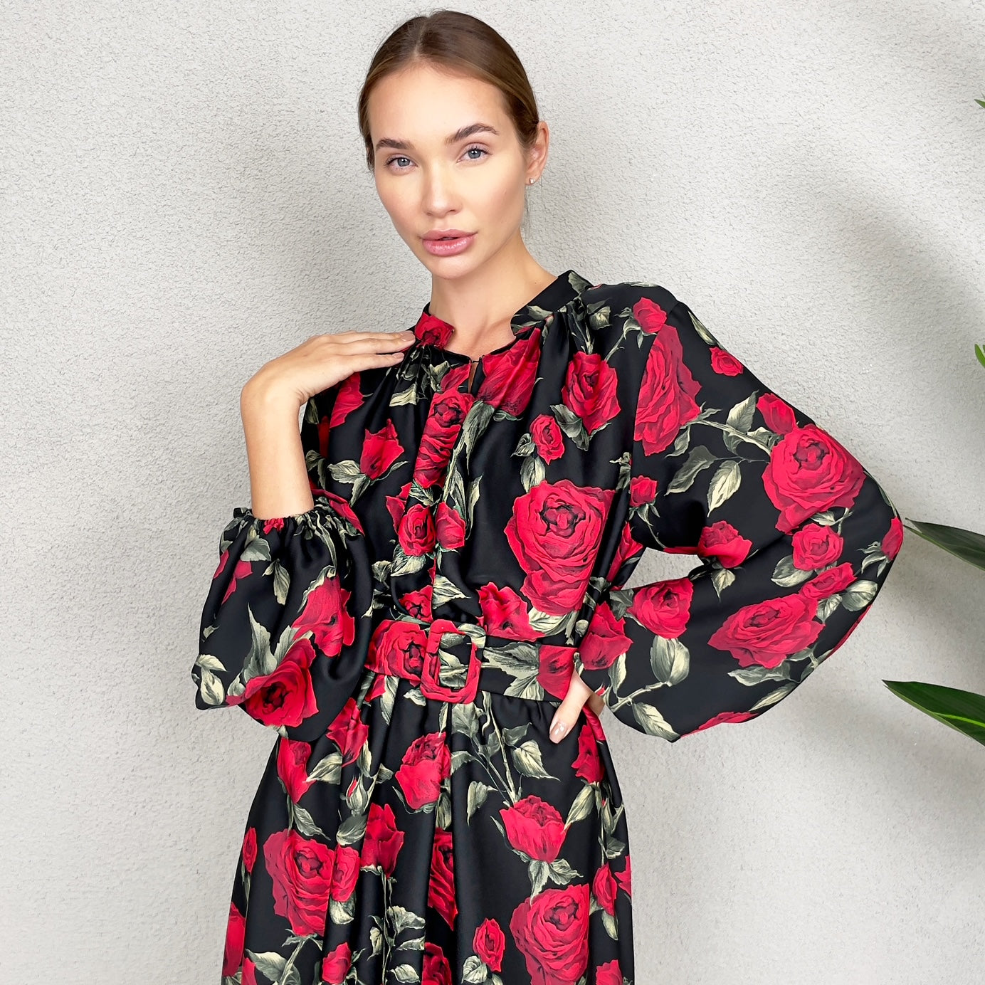 RAM23 LINA BLACK & RED KAFTAN BELTED MAXI DRESS