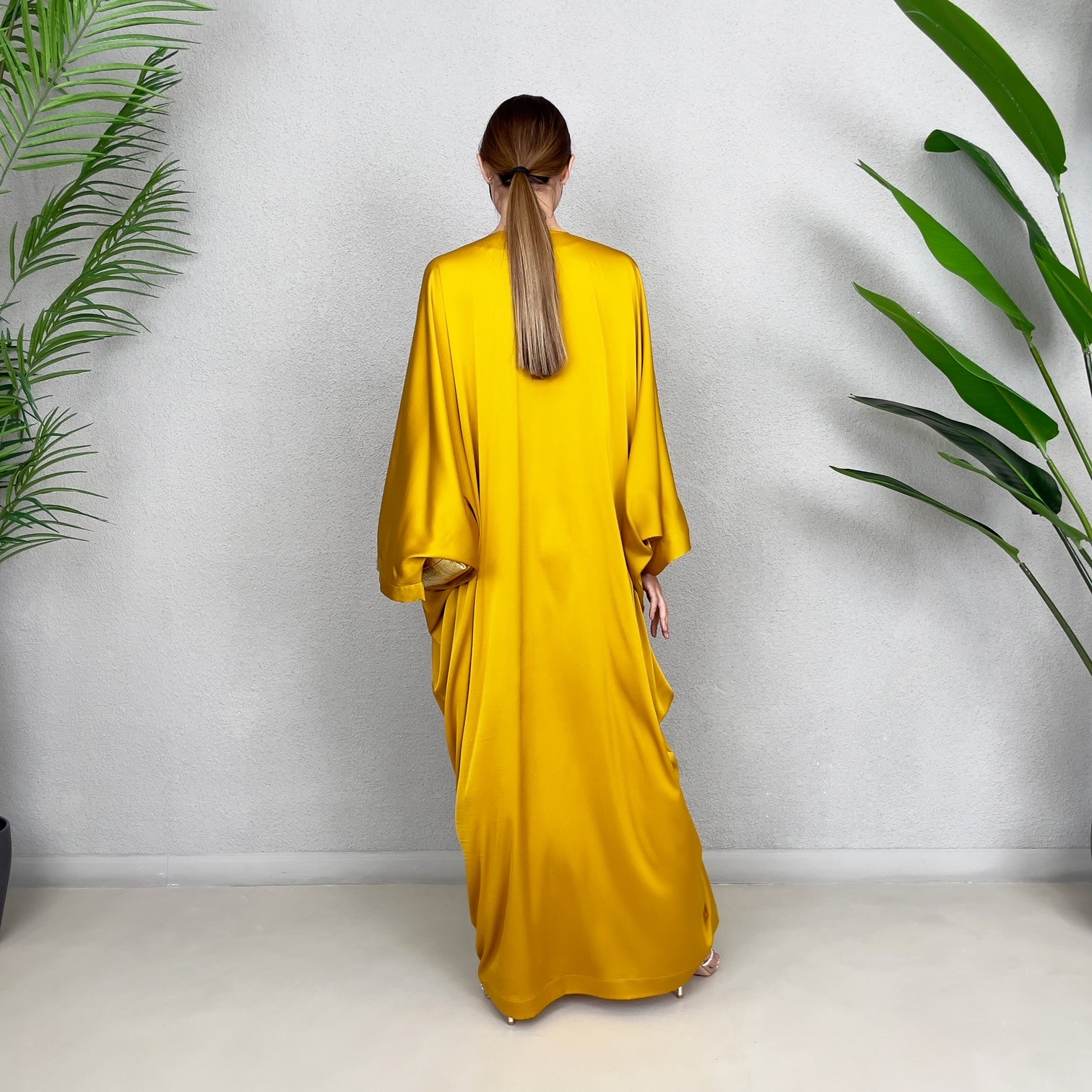 RAM23 JAMILA MUSTARD SILK SATIN KAFTAN