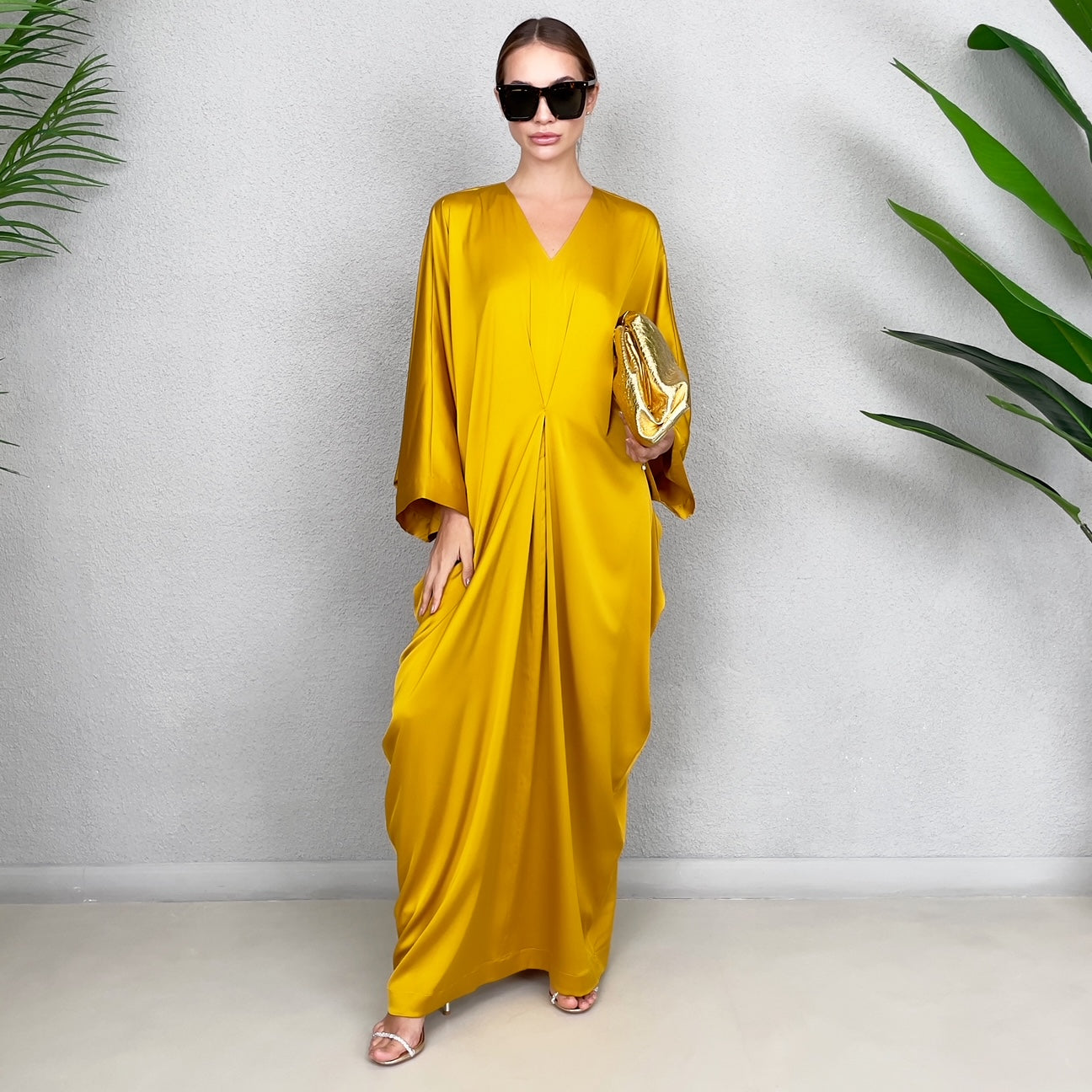 RAM23 JAMILA MUSTARD SILK SATIN KAFTAN