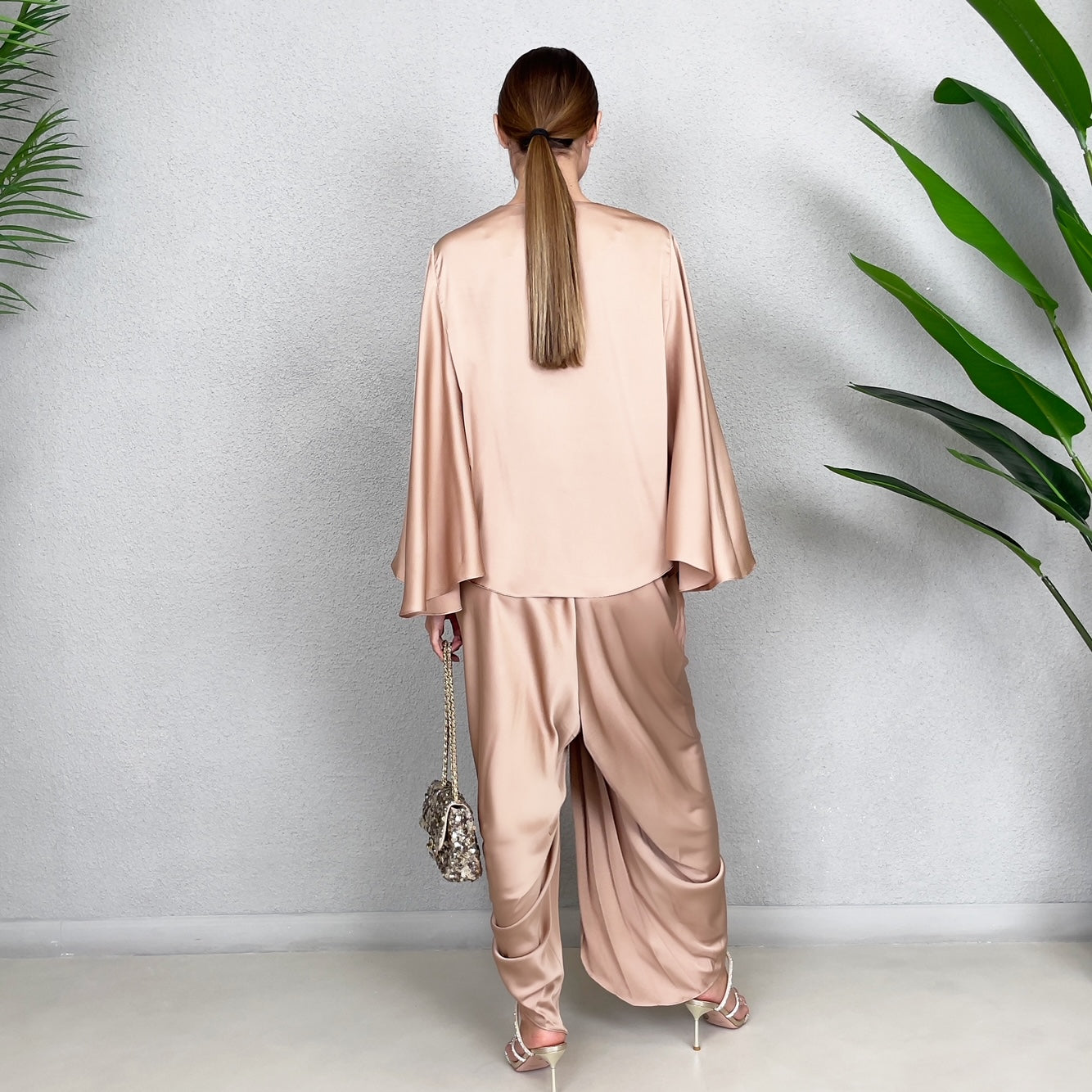 RAM23 HINDI SALTED CARAMEL  SATIN SILK DHOTI SET