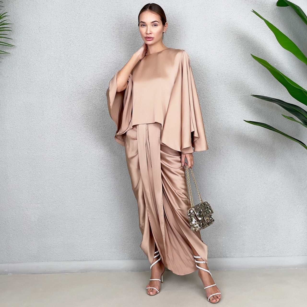 RAM23 HINDI SALTED CARAMEL  SATIN SILK DHOTI SET