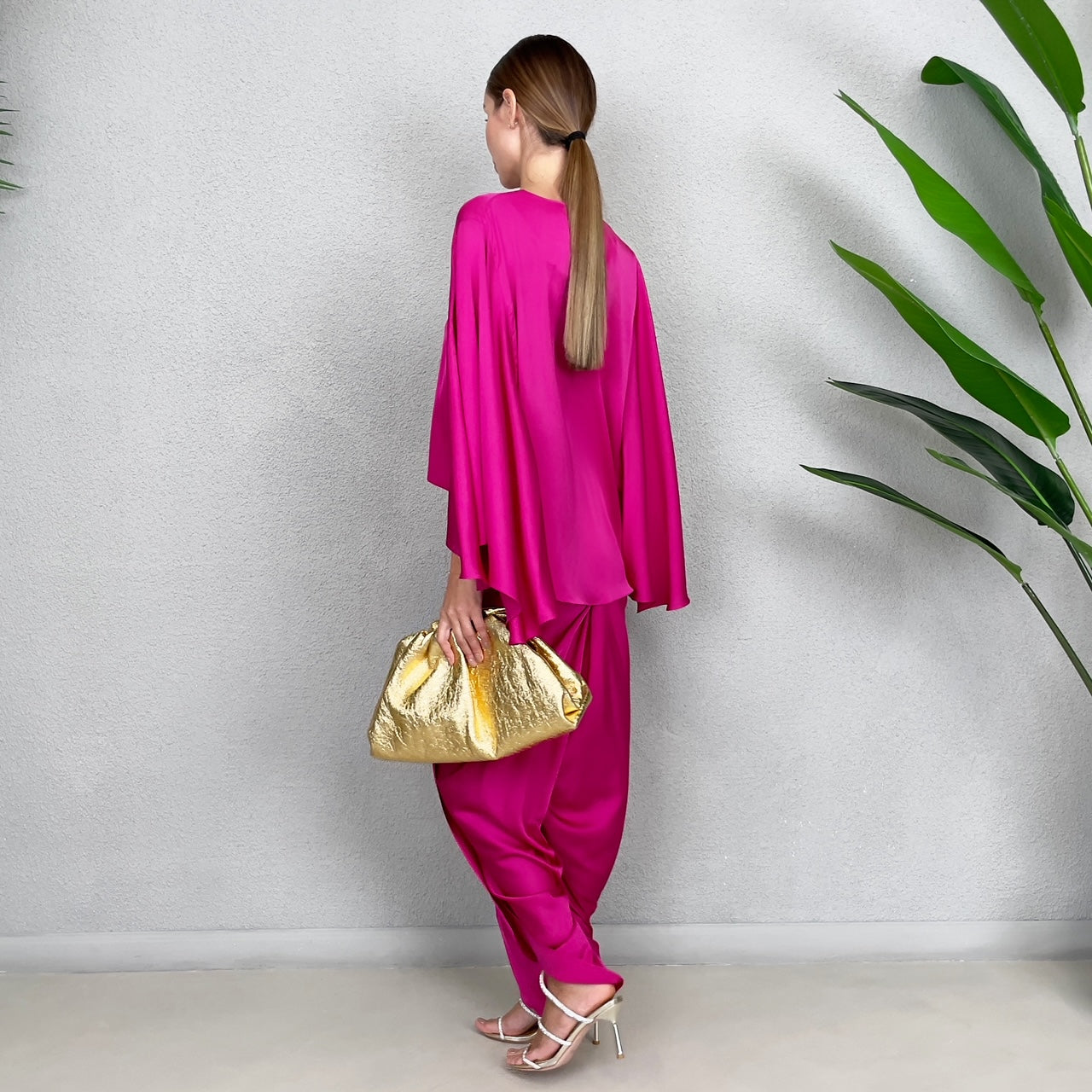 RAM23 HINDI HOT PINK SILK SATIN DHOTI TROUSER SET