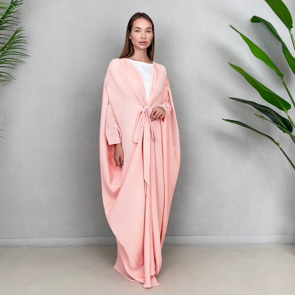 RAM23 PLEATED SALMON ABAYA WITH BELT