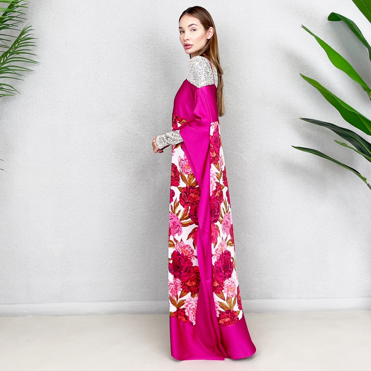 RAM23 ELHAM FLORAL KAFTAN WITH SEQUINS BODY SUIT