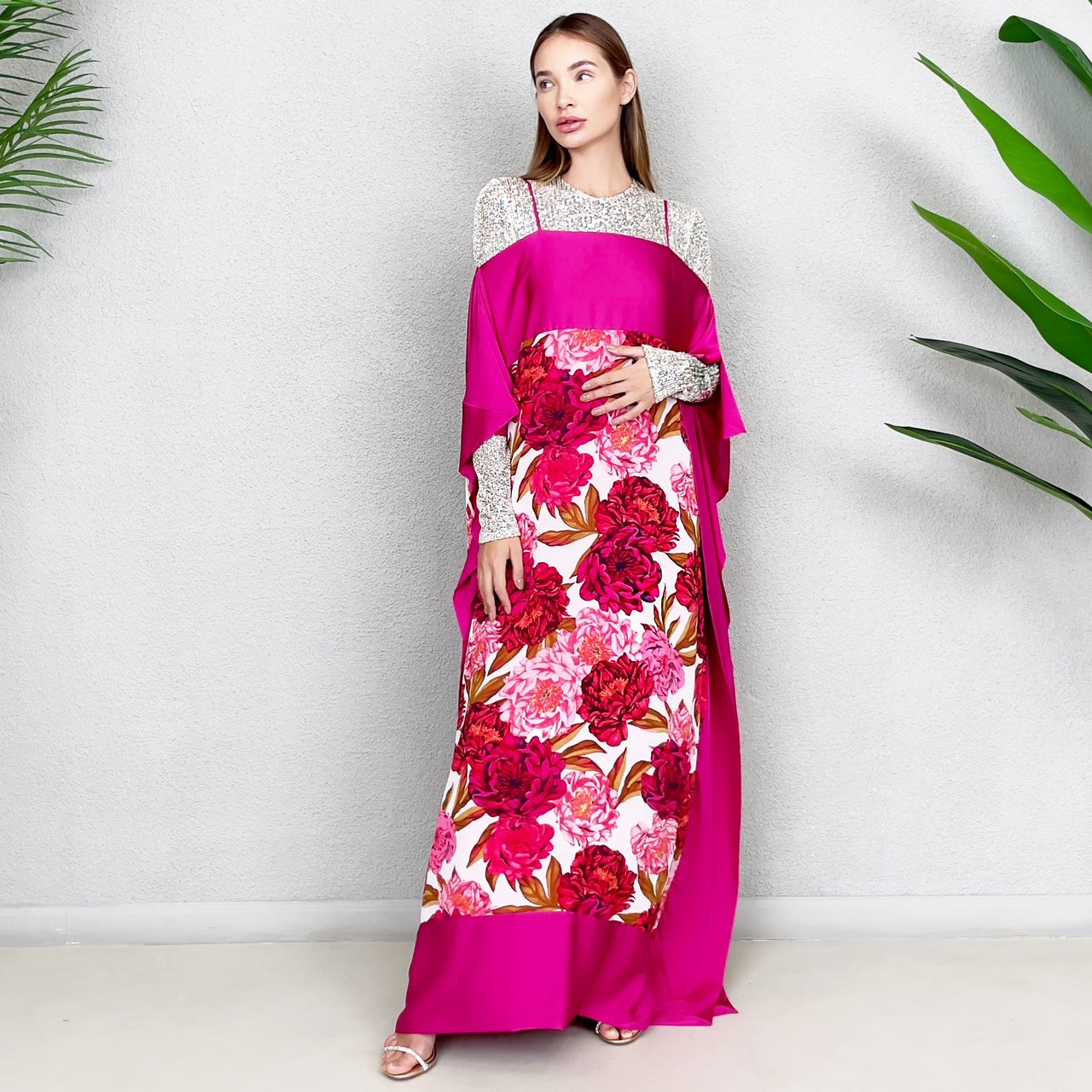 RAM23 ELHAM FLORAL KAFTAN WITH SEQUINS BODY SUIT