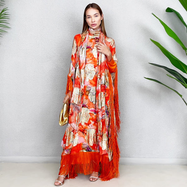 RAM23 GOLD & ORANGE CHIFFON KAFTAN