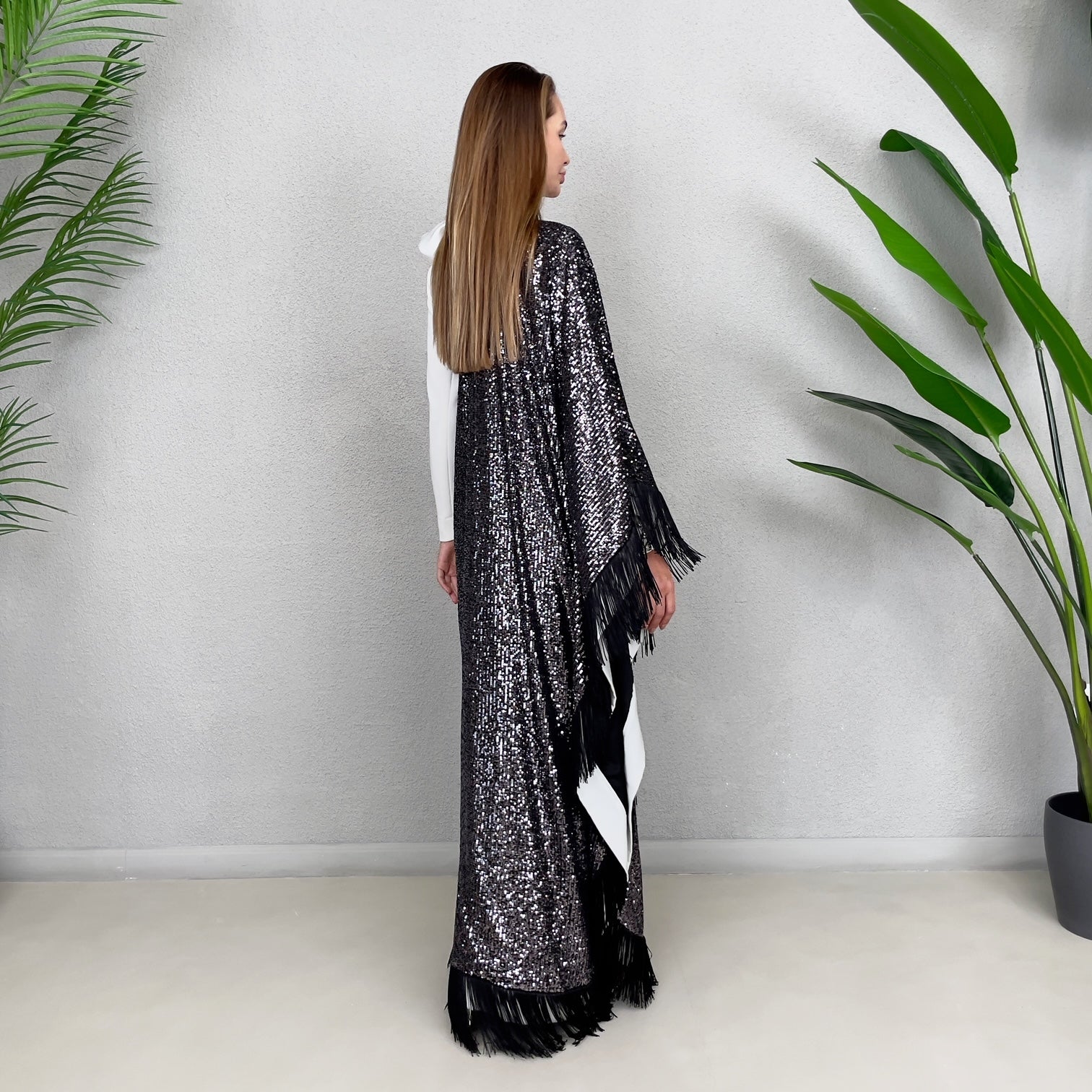 RAM23 ONE SHOULDER BLACK SEQUINS DRESS