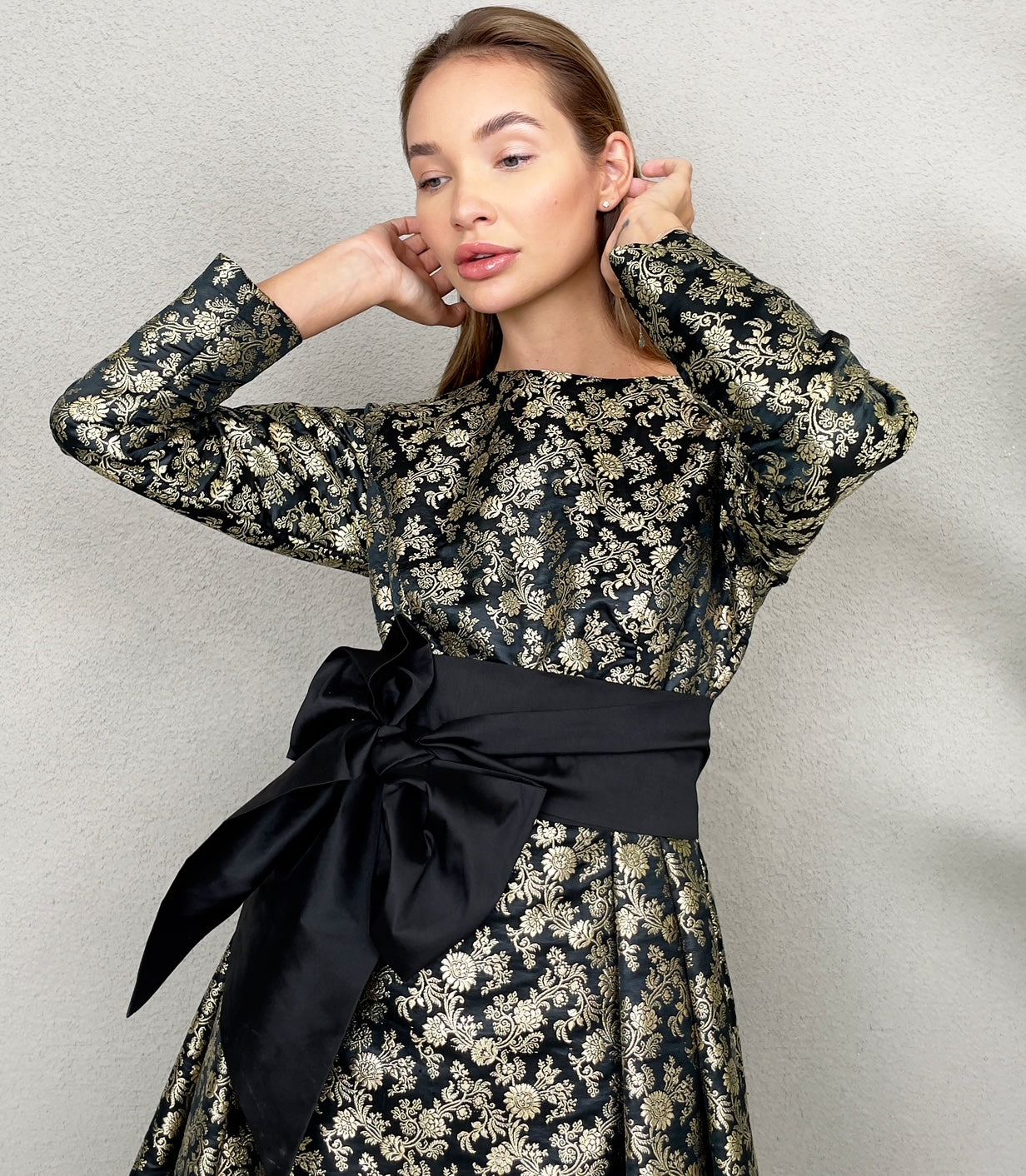 RAM23 MARIE BLACK & GOLD BROCADE DRESS