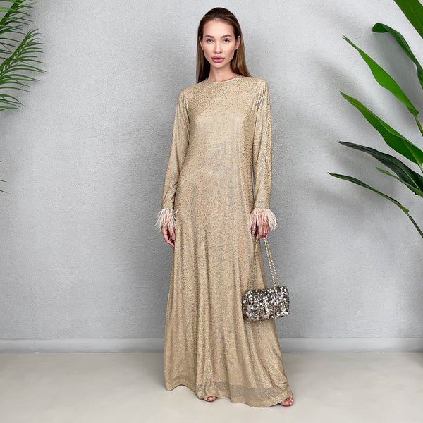 RAM23 LAMIS BEIGE CRYSTAL MESH DRESS