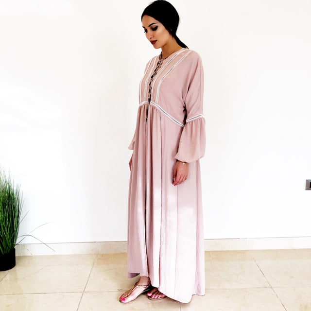 AW18 BLUSH PINK BOHO LACE-UP ABAYA