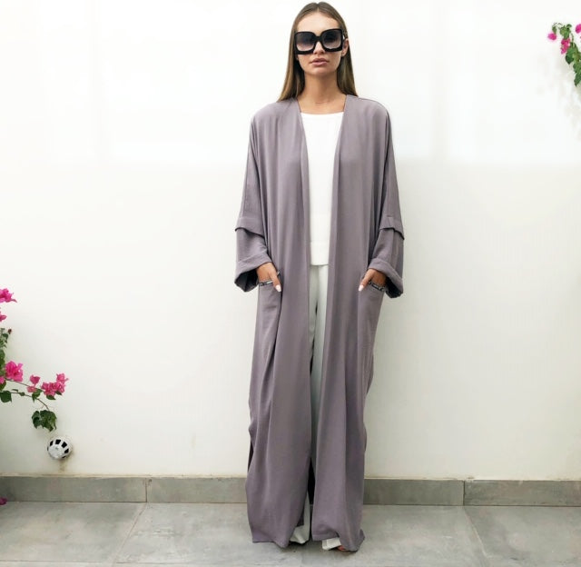 AW18 CHARCOAL DROP SHOULDER ABAYA WITH SWAROVSKI DETAILING