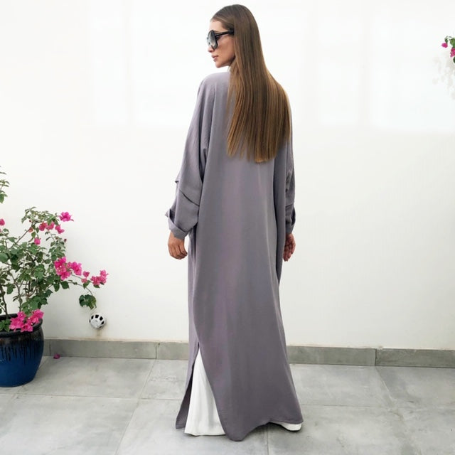 AW18 CHARCOAL DROP SHOULDER ABAYA WITH SWAROVSKI DETAILING