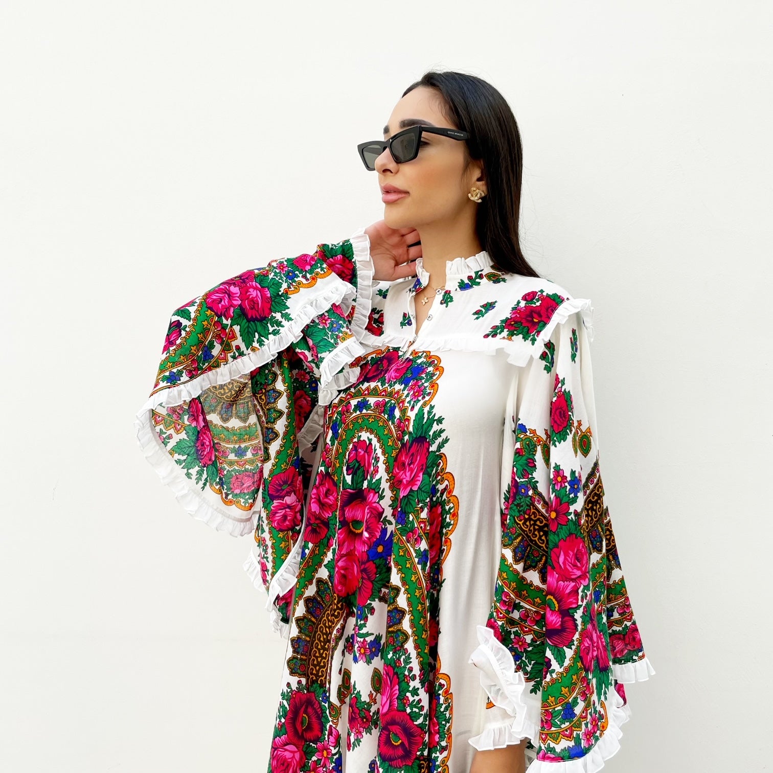 RAM21 FOLK PRINT COTTON FLARE DRESS